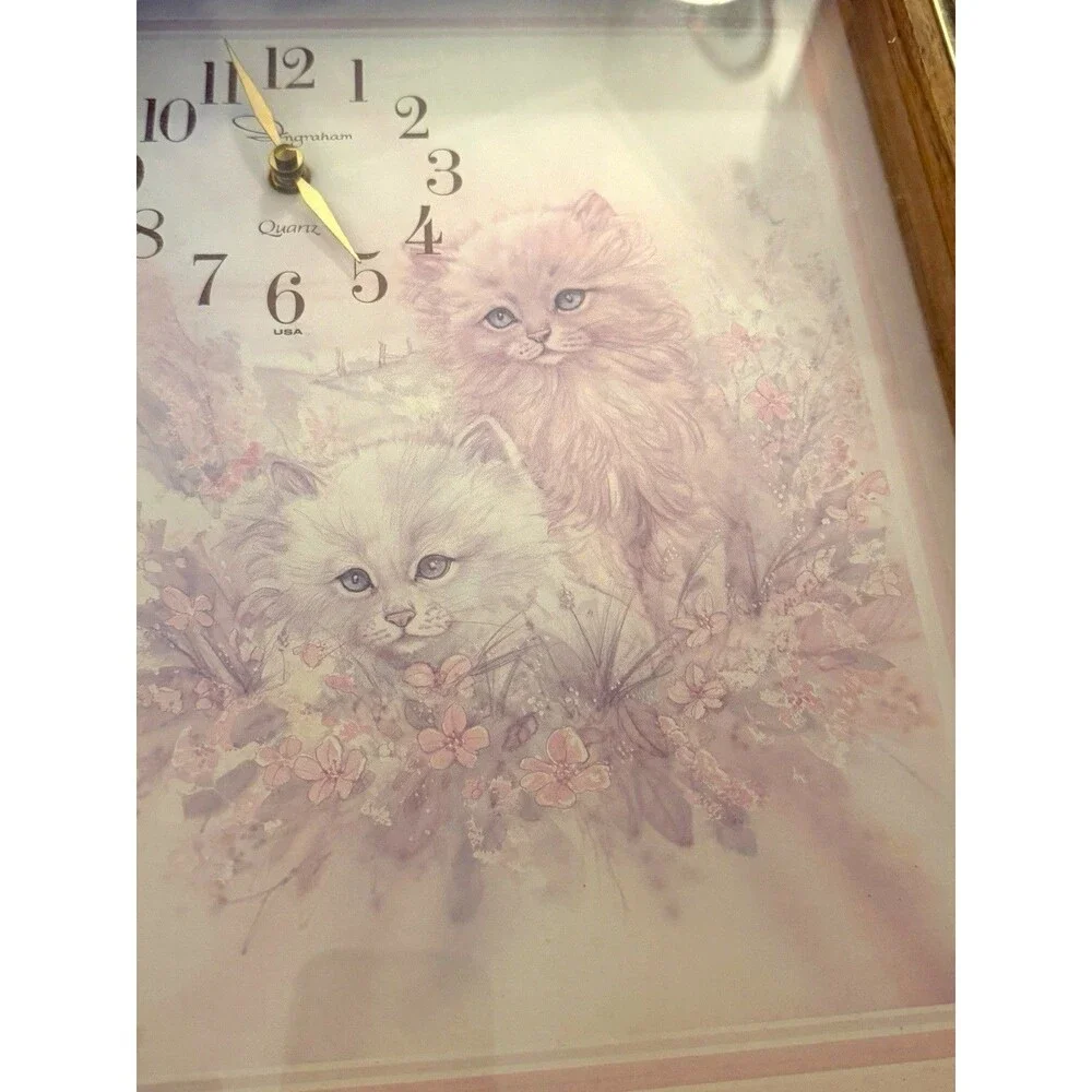 Vtv Ingraham Quartz Wall Clock Kitten Kitty Cat Design Battery Tested & Working